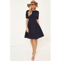 navy fit and flare midi dress