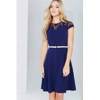 Navy Lace Detail Fluted Swing Dress