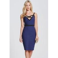 navy and black panel strap dress