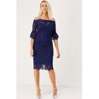 Navy Crochet Bardot Dress