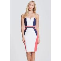 navy cream and coral colour block dress