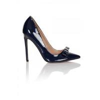 Navy Patent Tape Bow Court Heel