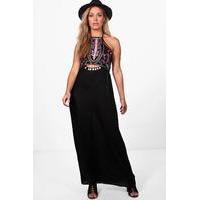 natalie embroidered coin detail maxi dress black