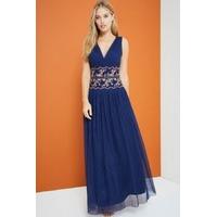 Navy Embroidered Waist Maxi
