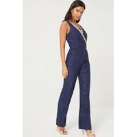 Navy Lace Wrap Front Jumpsuit