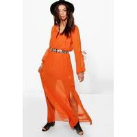 Nayla Woven Tassel Detail Maxi Dress - burnt orange