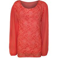 natasha lace long sleeve chiffon top coral