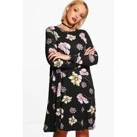 naomi dark floral print swing dress multi