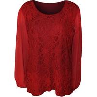 Natasha Lace Long Sleeve Chiffon Top - Wine