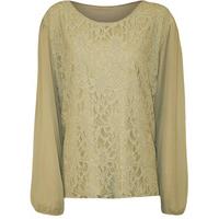 Natasha Lace Long Sleeve Chiffon Top - Stone