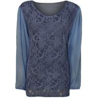 Natasha Lace Long Sleeve Chiffon Top - Blue