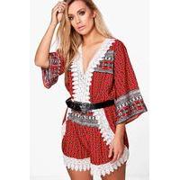 Naomi Crochet Paisley Playsuit - red