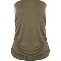 Nadia Plain Bandeau Ruched Top - Khaki