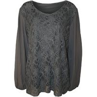 Natasha Lace Long Sleeve Chiffon Top - Grey