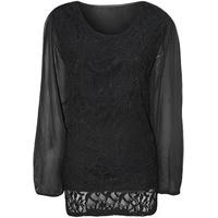 Natasha Lace Long Sleeve Chiffon Top - Black