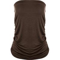 Nadia Plain Bandeau Ruched Top - Dark Brown