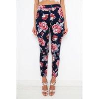 Navy Floral Print Trousers