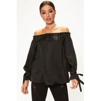 Natalie Black Satin Bardot Top