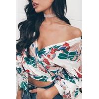 Naomi White Floral Print Tie Front Top