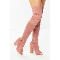 Natasha Pink Suede Peep Toe Over The Knee Boots