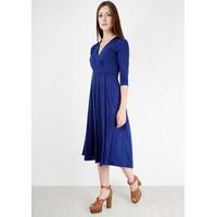 Navy V-Neck Cross Over 3/4 Sleeve Midi Dress