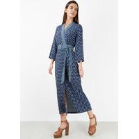 navy floral cross over tie belt maxi dress