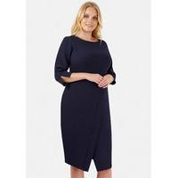 navy long sleeve drape skirt dress