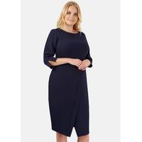 Navy Long Sleeve Drape Skirt Dress