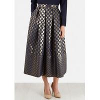 navy and gold metallic polka dot pleated skirt