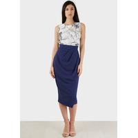 Navy Floral 2 in 1 Drape Skirt Dress