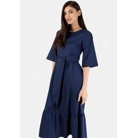 navy tie front dress with gathered frill hem