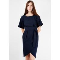 Navy Tied Front Kimono Sleeve Dress