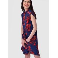 Navy and Red Floral Tie Belt Shirt Dress