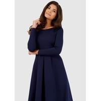 Navy Long Sleeve Pleated Jersey Dress