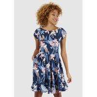 Navy Floral Pleated Skirt Dress