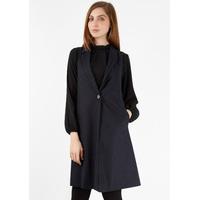 navy long line sleeveless wool jacket