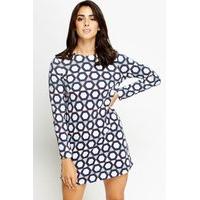 Navy Printed Shift Dress