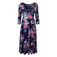 Navy Floral Jersey Midi Dress - 45in