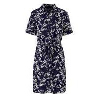 Navy Print Short Sleeve Shirt Dress