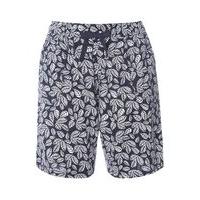 Navy Blue Printed Linen Blend Shorts, Navy