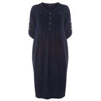 Navy Blue Jersey Pocket Shirt Dress, Navy