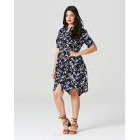 Navy Print Short Sleeve Shirt Dress