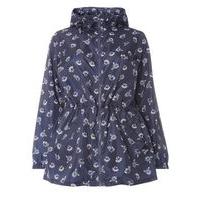 Navy Blue Floral Print Rain Mac, Navy