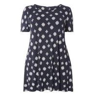 Navy Blue Short Sleeve Printed Tunic, Navy