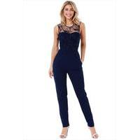 Navy Blue Floral Embroidered Jumpsuit