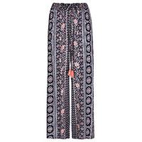 Navy Coral & White Boho Print Palazzo Trousers