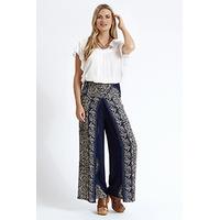 Navy Paisley Print Wide Leg Trousers