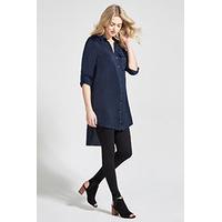 Navy Satin Look Longline Shirt