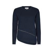 Navy Asymmetric Hem Ribbed Knit Jumper