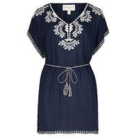 Navy White & Blue Tribal Embroidered Tunic Top